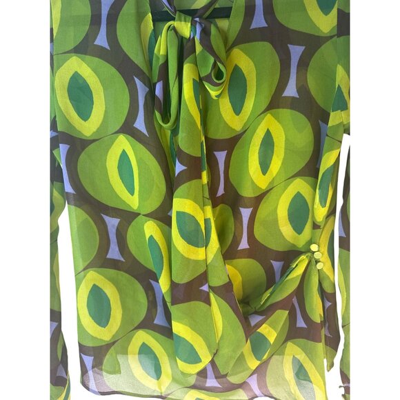 ZARA Green Wrap Small Blouse With Tie Neck & Button Details Lightweight Sheer - Picture 7 of 15